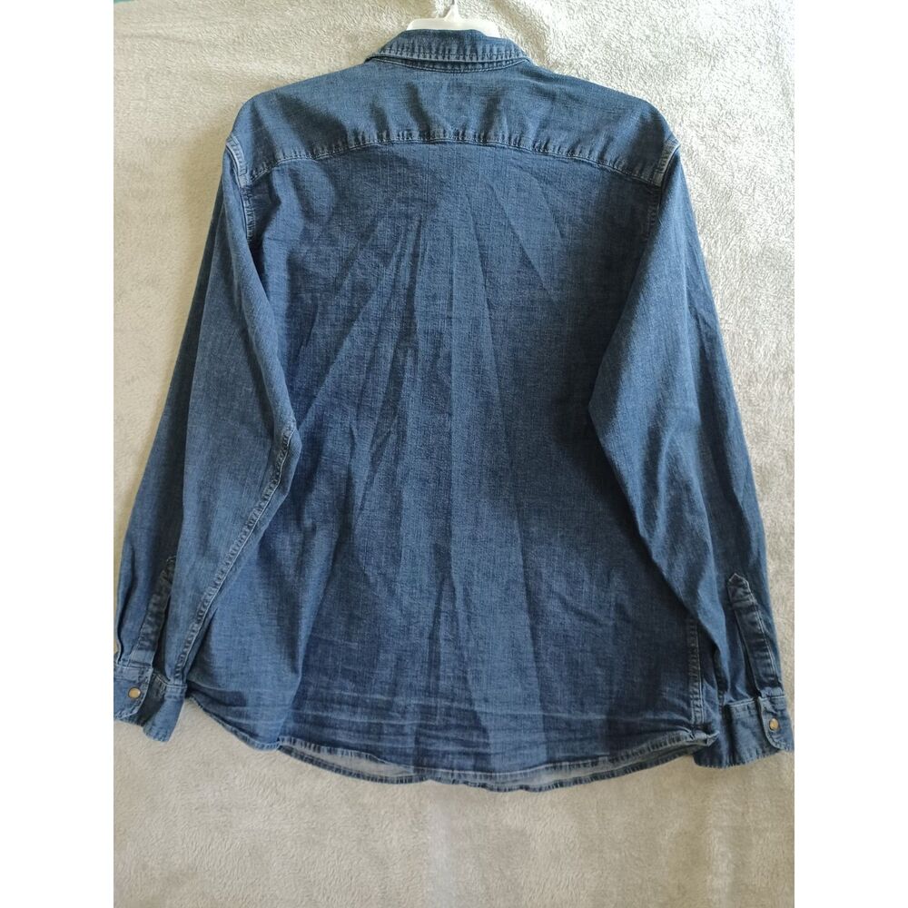 Wrangler 2XL Men Denim Western Snap Shirt Indigo Blue Long Sleeve JSD4AWB Cowboy - Picture 2 of 8